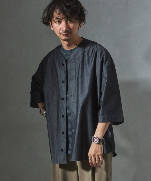 JOURNAL STANDARD relume(ジャーナルスタンダード レリューム)の「【ZOZO限定】CHAMBRAY ベースボールシャツ(シャツ/ブラウス・メンズ・ロイヤルブルー/ブルー/ブラック・XS/S/M/L/XL)」の1枚目の写真
