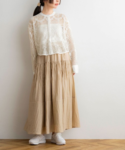 NOAHL（ノアル）の「【NOAHL】クロシェ編みクロップドシャツ（シャツ/ブラウス・レディース・アイボリー/ブラック・FREE）」の4枚目の写真