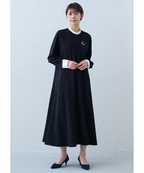 IEDIT（イディット）の「ＩＥＤＩＴ　ブローチ付きバイカラーワンピース〈ブラック〉（ワンピース・レディース・ブラック・M/L/LL/3L/MP/S/4L）」の2枚目の写真