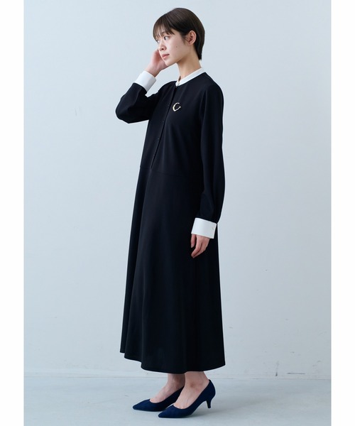 IEDIT（イディット）の「ＩＥＤＩＴ　ブローチ付きバイカラーワンピース〈ブラック〉（ワンピース・レディース・ブラック・M/L/LL/3L/MP/S/4L）」の3枚目の写真