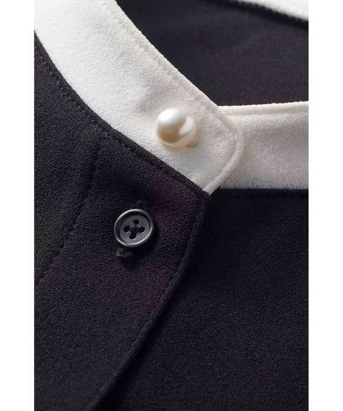 IEDIT（イディット）の「ＩＥＤＩＴ　ブローチ付きバイカラーワンピース〈ブラック〉（ワンピース・レディース・ブラック・M/L/LL/3L/MP/S/4L）」の6枚目の写真