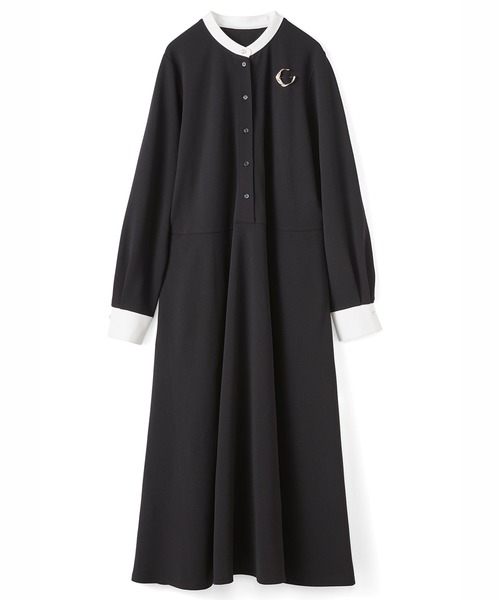 IEDIT（イディット）の「ＩＥＤＩＴ　ブローチ付きバイカラーワンピース〈ブラック〉（ワンピース・レディース・ブラック・M/L/LL/3L/MP/S/4L）」の7枚目の写真