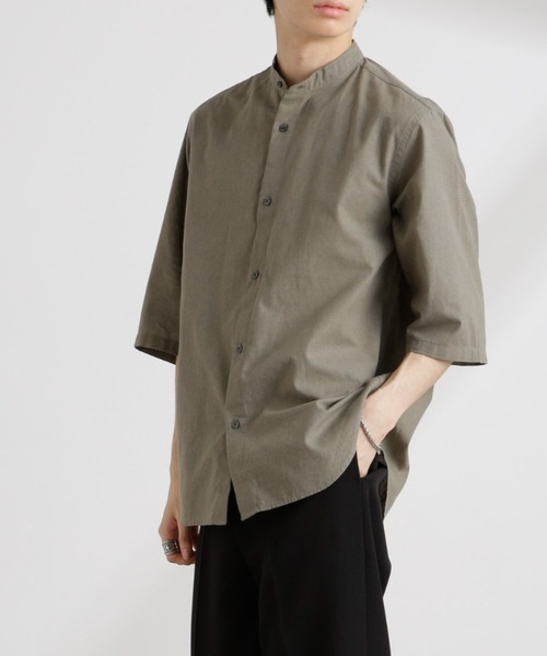 NANO universe（ナノユニバース）の「クールマックスリネンバンドカラー7分袖（シャツ/ブラウス・メンズ・サックスブルー/ホワイト/ライトカーキ/ネイビー・S/M/L/XL）」の2枚目の写真