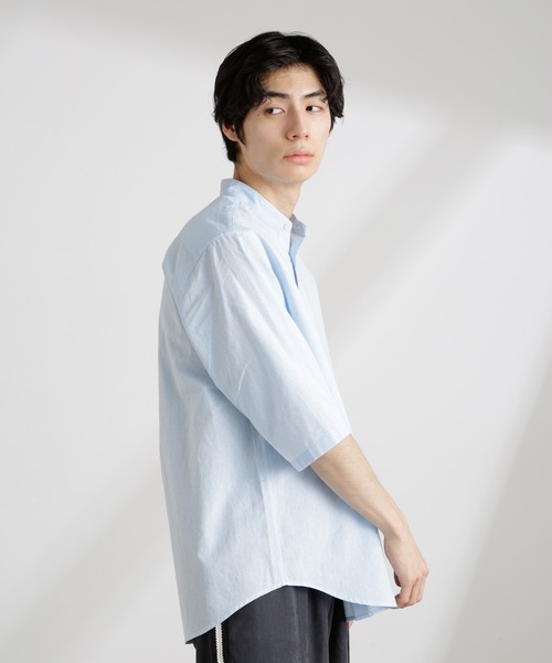 NANO universe（ナノユニバース）の「クールマックスリネンバンドカラー7分袖（シャツ/ブラウス・メンズ・サックスブルー/ホワイト/ライトカーキ/ネイビー・S/M/L/XL）」の21枚目の写真