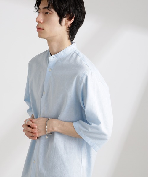 NANO universe（ナノユニバース）の「クールマックスリネンバンドカラー7分袖（シャツ/ブラウス・メンズ・サックスブルー/ホワイト/ライトカーキ/ネイビー・S/M/L/XL）」の20枚目の写真