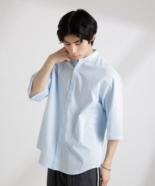 NANO universe（ナノユニバース）の「クールマックスリネンバンドカラー7分袖（シャツ/ブラウス・メンズ・サックスブルー/ホワイト/ライトカーキ/ネイビー・S/M/L/XL）」の19枚目の写真