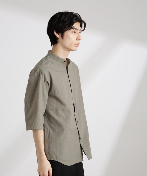 NANO universe（ナノユニバース）の「クールマックスリネンバンドカラー7分袖（シャツ/ブラウス・メンズ・サックスブルー/ホワイト/ライトカーキ/ネイビー・S/M/L/XL）」の13枚目の写真