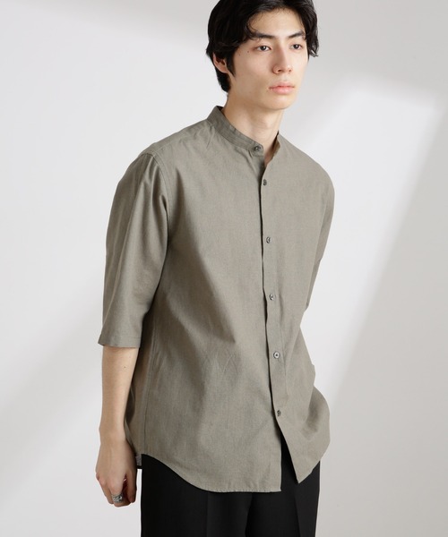 NANO universe（ナノユニバース）の「クールマックスリネンバンドカラー7分袖（シャツ/ブラウス・メンズ・サックスブルー/ホワイト/ライトカーキ/ネイビー・S/M/L/XL）」の12枚目の写真