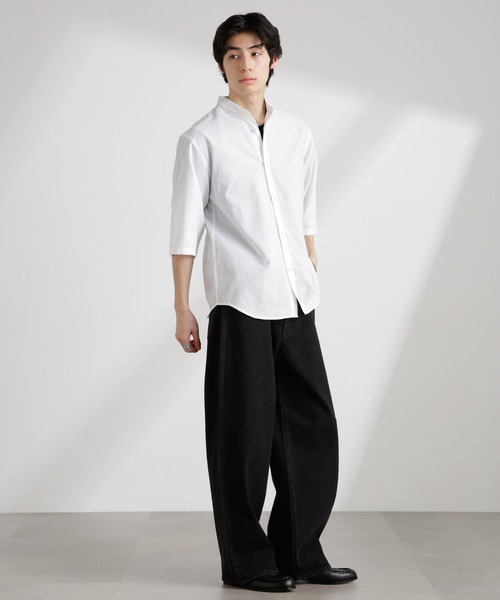 NANO universe（ナノユニバース）の「クールマックスリネンバンドカラー7分袖（シャツ/ブラウス・メンズ・サックスブルー/ホワイト/ライトカーキ/ネイビー・S/M/L/XL）」の8枚目の写真