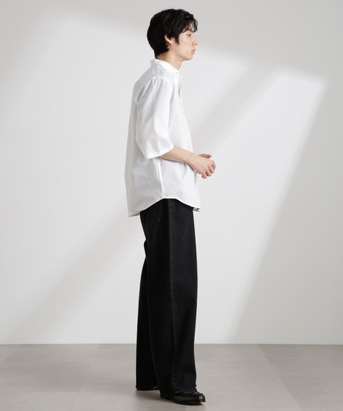 NANO universe（ナノユニバース）の「クールマックスリネンバンドカラー7分袖（シャツ/ブラウス・メンズ・サックスブルー/ホワイト/ライトカーキ/ネイビー・S/M/L/XL）」の10枚目の写真