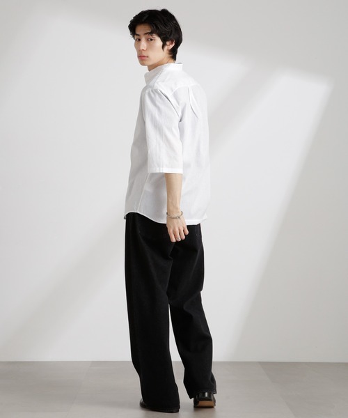 NANO universe（ナノユニバース）の「クールマックスリネンバンドカラー7分袖（シャツ/ブラウス・メンズ・サックスブルー/ホワイト/ライトカーキ/ネイビー・S/M/L/XL）」の11枚目の写真