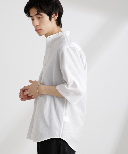 NANO universe（ナノユニバース）の「クールマックスリネンバンドカラー7分袖（シャツ/ブラウス・メンズ・サックスブルー/ホワイト/ライトカーキ/ネイビー・S/M/L/XL）」の7枚目の写真