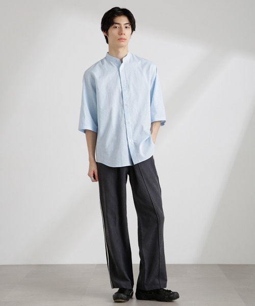 NANO universe（ナノユニバース）の「クールマックスリネンバンドカラー7分袖（シャツ/ブラウス・メンズ・サックスブルー/ホワイト/ライトカーキ/ネイビー・S/M/L/XL）」の22枚目の写真
