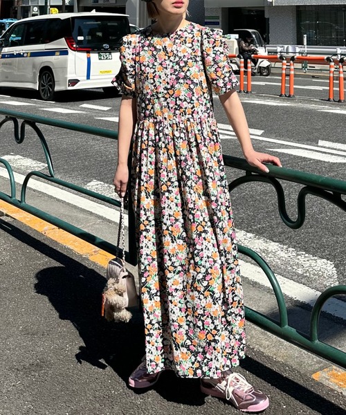 ボンポワン Bongpini ワンピース 8 ＆シャツ　ネイビー 花柄 Shinzone｜ワンピース 花柄 プリント 長袖 ロングワンピース