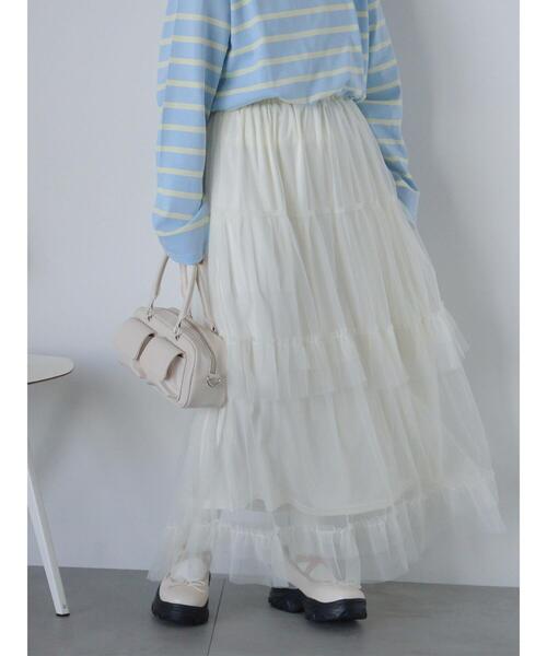 ehka sopo（エヘカソポ）の「チュールフリルティアードスカート（スカート・レディース・キナリ/ブラック/サックスブルー・F）」の2枚目の写真