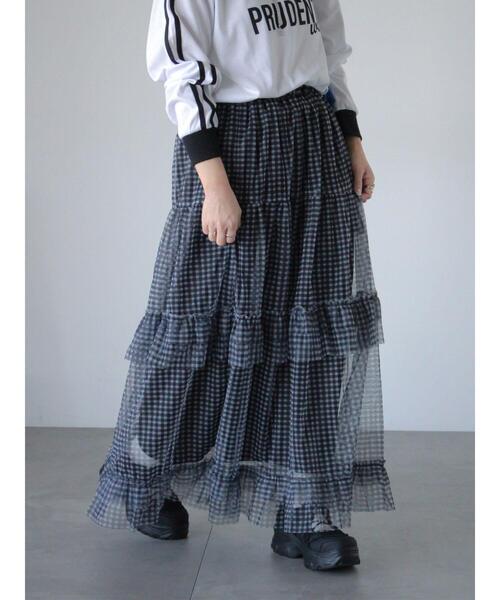 ehka sopo（エヘカソポ）の「チュールフリルティアードスカート（スカート・レディース・キナリ/ブラック/サックスブルー・F）」の3枚目の写真