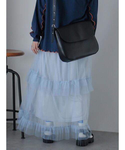 ehka sopo（エヘカソポ）の「チュールフリルティアードスカート（スカート・レディース・キナリ/ブラック/サックスブルー・F）」の16枚目の写真
