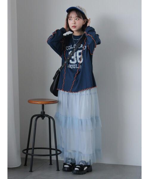 ehka sopo（エヘカソポ）の「チュールフリルティアードスカート（スカート・レディース・キナリ/ブラック/サックスブルー・F）」の18枚目の写真