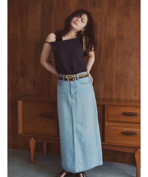後ベンツストレートマキシデニムスカート（スカート）｜Mila Owen