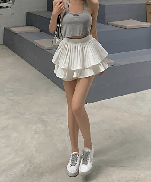 Mejoul（メジュール）の「プリーツティアードミニスカパン（スカート・レディース・ピンク/ホワイト/ブラック・M/S）」の4枚目の写真