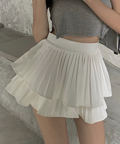 Mejoul（メジュール）の「プリーツティアードミニスカパン（スカート・レディース・ピンク/ホワイト/ブラック・M/S）」の8枚目の写真