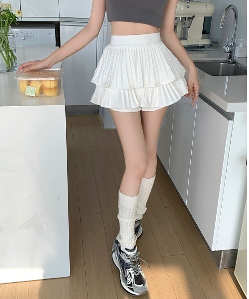 Mejoul（メジュール）の「プリーツティアードミニスカパン（スカート・レディース・ピンク/ホワイト/ブラック・M/S）」の6枚目の写真