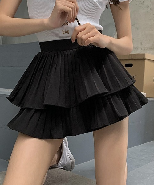 Mejoul（メジュール）の「プリーツティアードミニスカパン（スカート・レディース・ピンク/ホワイト/ブラック・M/S）」の15枚目の写真