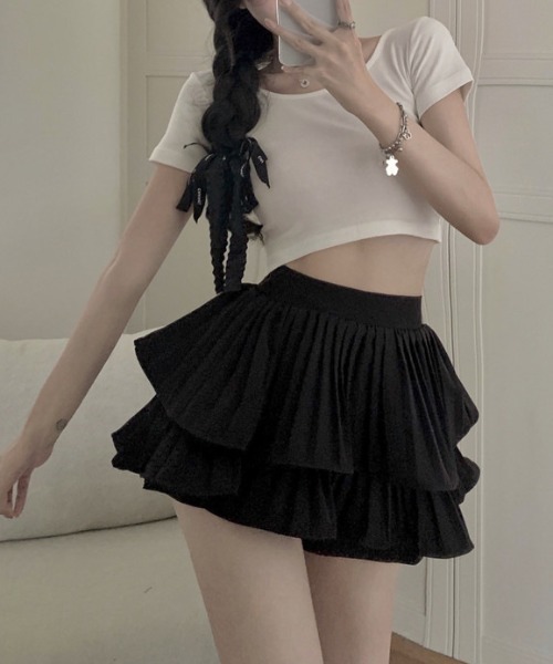 Mejoul（メジュール）の「プリーツティアードミニスカパン（スカート・レディース・ピンク/ホワイト/ブラック・M/S）」の18枚目の写真