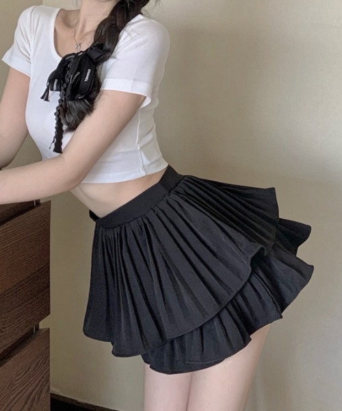 Mejoul（メジュール）の「プリーツティアードミニスカパン（スカート・レディース・ピンク/ホワイト/ブラック・M/S）」の21枚目の写真