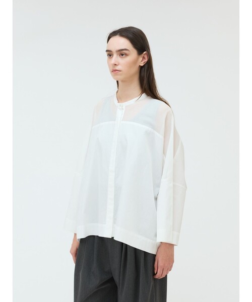 mizuiroind(ミズイロインド)の「mizuiro ind スタンドカラーシアーシャツ(シャツ/ブラウス・レディース・ブラック/オフホワイト/チャコールグレー/ネイビー・FREE)」の10枚目の写真