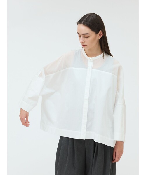 mizuiroind(ミズイロインド)の「mizuiro ind スタンドカラーシアーシャツ(シャツ/ブラウス・レディース・ブラック/オフホワイト/チャコールグレー/ネイビー・FREE)」の16枚目の写真