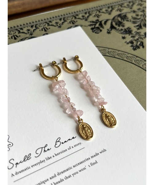 tone(トーン)の「【Spill The Beans】天然石×メダイ フープピアス(MA)(ピアス(両耳用)・レディース・グレー/ピンク/イエロー/ブルー・FREE)」の1枚目の写真
