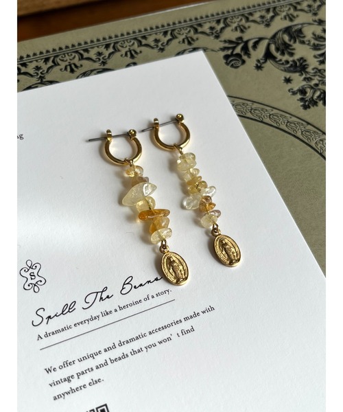 tone(トーン)の「【Spill The Beans】天然石×メダイ フープピアス(MA)(ピアス(両耳用)・レディース・グレー/ピンク/イエロー/ブルー・FREE)」の4枚目の写真