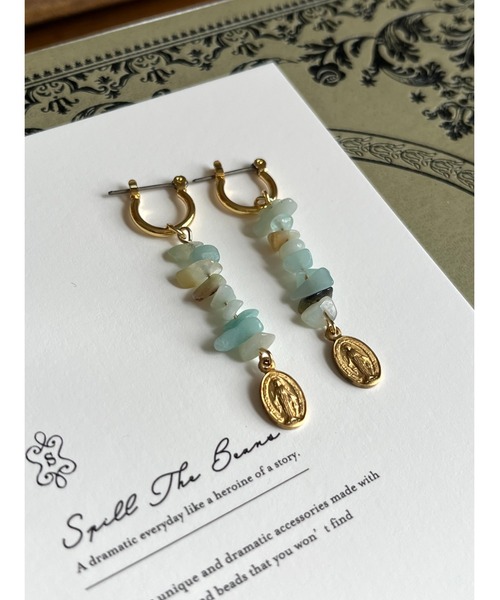 tone(トーン)の「【Spill The Beans】天然石×メダイ フープピアス(MA)(ピアス(両耳用)・レディース・グレー/ピンク/イエロー/ブルー・FREE)」の3枚目の写真