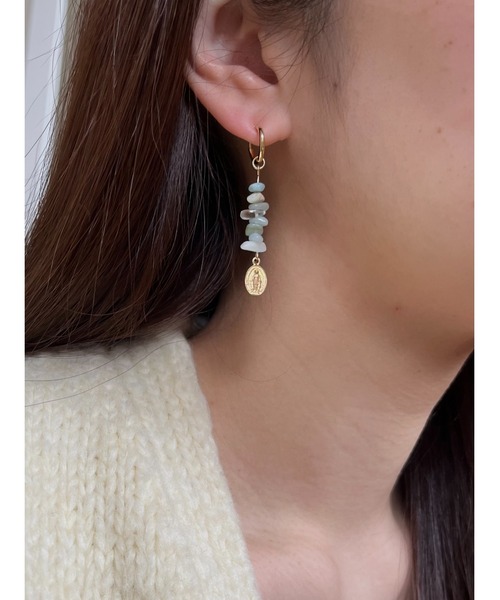 tone(トーン)の「【Spill The Beans】天然石×メダイ フープピアス(MA)(ピアス(両耳用)・レディース・グレー/ピンク/イエロー/ブルー・FREE)」の11枚目の写真