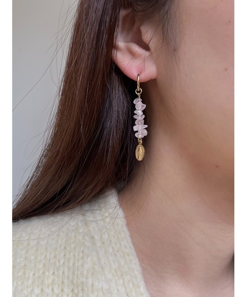 Spill The Beans】天然石×メダイ フープピアス(MA)（ピアス（両