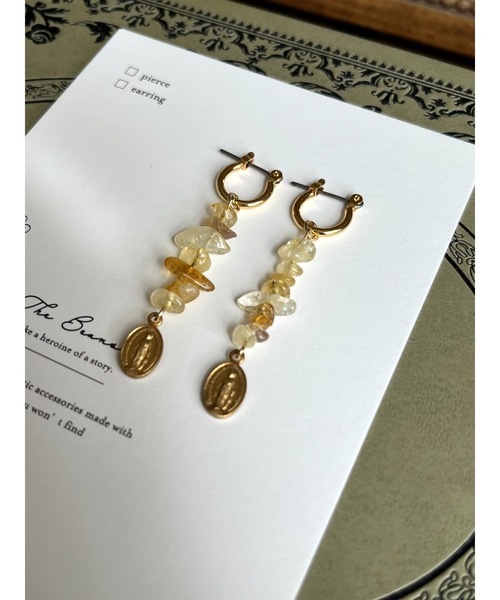 tone(トーン)の「【Spill The Beans】天然石×メダイ フープピアス(MA)(ピアス(両耳用)・レディース・グレー/ピンク/イエロー/ブルー・FREE)」の22枚目の写真