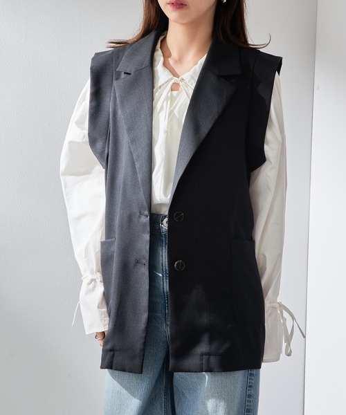 MAISON BREEZE(メゾンブリーズ)の「【MAISON BREEZE】リネンタッチテーラードジレ XNN(ベスト・レディース・グレイッシュベージュ/ブラック・FREE)」の8枚目の写真