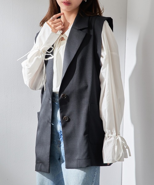 MAISON BREEZE(メゾンブリーズ)の「【MAISON BREEZE】リネンタッチテーラードジレ XNN(ベスト・レディース・グレイッシュベージュ/ブラック・FREE)」の7枚目の写真
