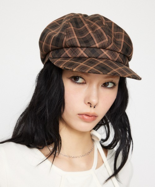 LAGUA GEM(ラグアジェム)の「CHECK キャスケット(キャスケット・レディース・ネイビー/ブラウン・FREE)」の2枚目の写真