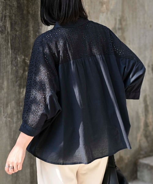 セール】インド綿刺繍使い襟付きブラウス（インド綿.インド