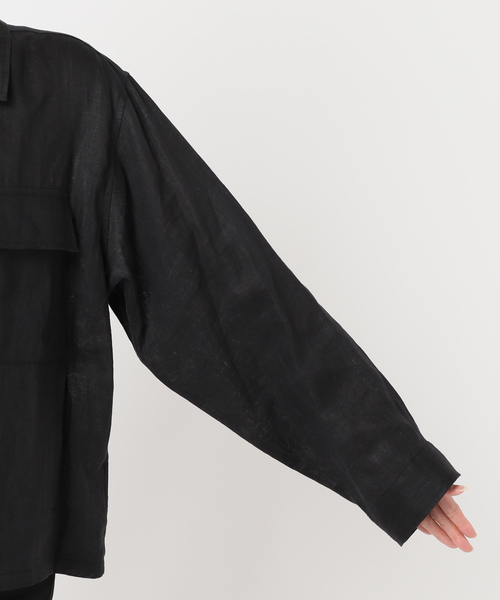 JOURNAL STANDARD（ジャーナルスタンダード）の「《追加2》リネンミリタリージャケット（ミリタリージャケット・レディース・ベージュ/カーキ/ブラック・FREE）」の6枚目の写真