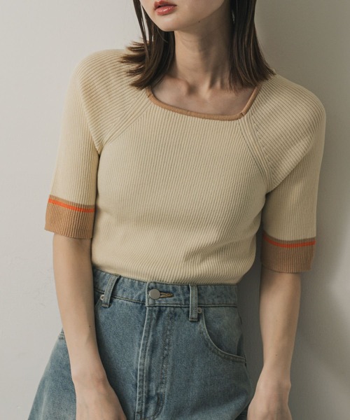 SENSE OF PLACE by URBAN RESEARCH（センスオブプレイスバイアーバンリサーチ）の「スクエアネックバイカラーコンパクトセーター（ニット/セーター・レディース・ブラック/グリーン/アイボリー・ONE）」の2枚目の写真