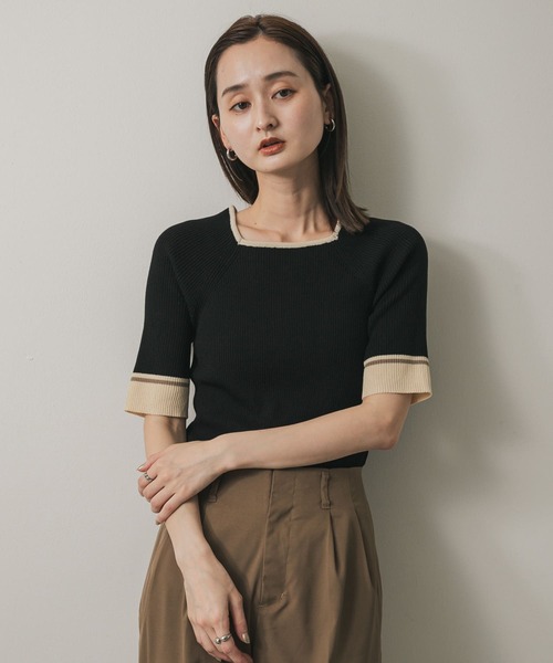 SENSE OF PLACE by URBAN RESEARCH（センスオブプレイスバイアーバンリサーチ）の「スクエアネックバイカラーコンパクトセーター（ニット/セーター・レディース・ブラック/グリーン/アイボリー・ONE）」の21枚目の写真