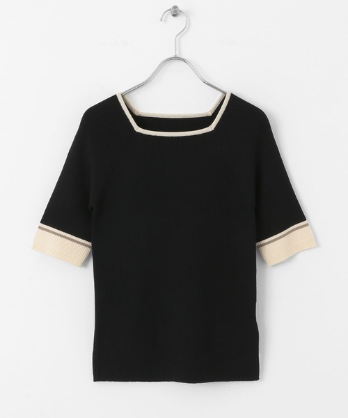 SENSE OF PLACE by URBAN RESEARCH（センスオブプレイスバイアーバンリサーチ）の「スクエアネックバイカラーコンパクトセーター（ニット/セーター・レディース・ブラック/グリーン/アイボリー・ONE）」の4枚目の写真