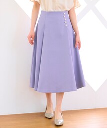 【洗える】パールボタン付きフレア スカート