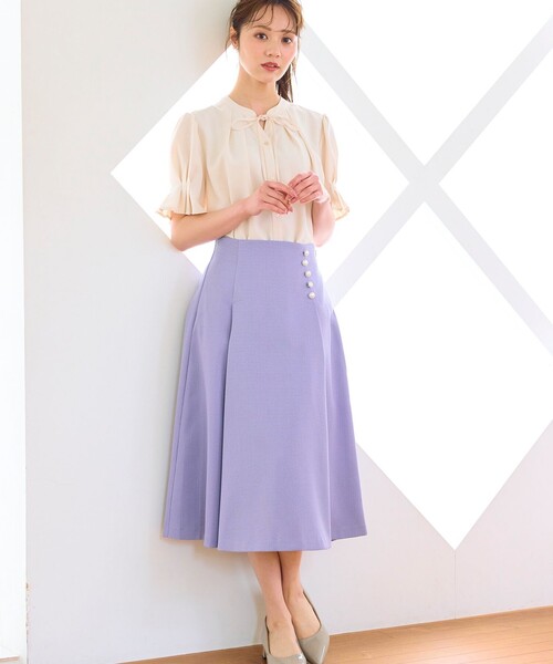 Feroux(フェルゥ)の「【洗える】パールボタン付きフレア スカート(スカート・レディース・パープル系/アイボリー系9・2/1)」の16枚目の写真