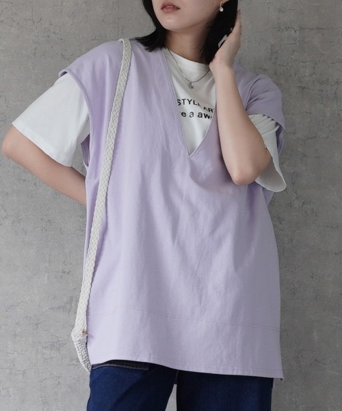 SELECT LEVERY(セレクトリベリー)の「Vネックカットソープルオーバー(ベスト・レディース・ラベンダー/ベージュ/ホワイト/ブラック・LARGE/MEDIUM)」の4枚目の写真