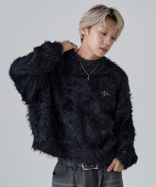 MSG（エムエスジー）の「ワンポイントフェザーショートニット【UNISEX】（ニット/セーター・メンズ・チャコール/ブラック/ブラウン/グレー/ベージュ/マスタード・XL/L/M/S）」の8枚目の写真