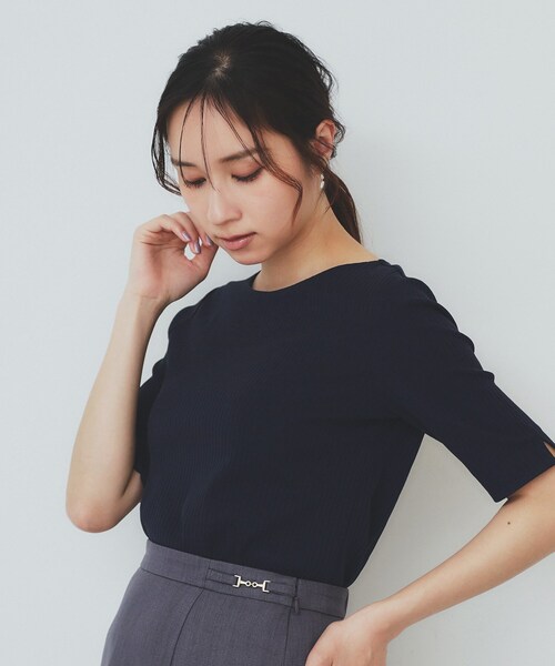 セール】《7色展開/XS-LLサイズ》ボートネックリブトップス【UV/洗濯機